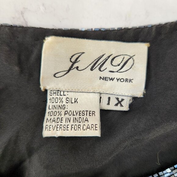 JMD Vintage 100% Silk Beaded Open Front Cardigan Black Jacket Women's XL - Picture 6 of 8